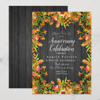 Invitación Flores acuáticas de otoño en madera rústica