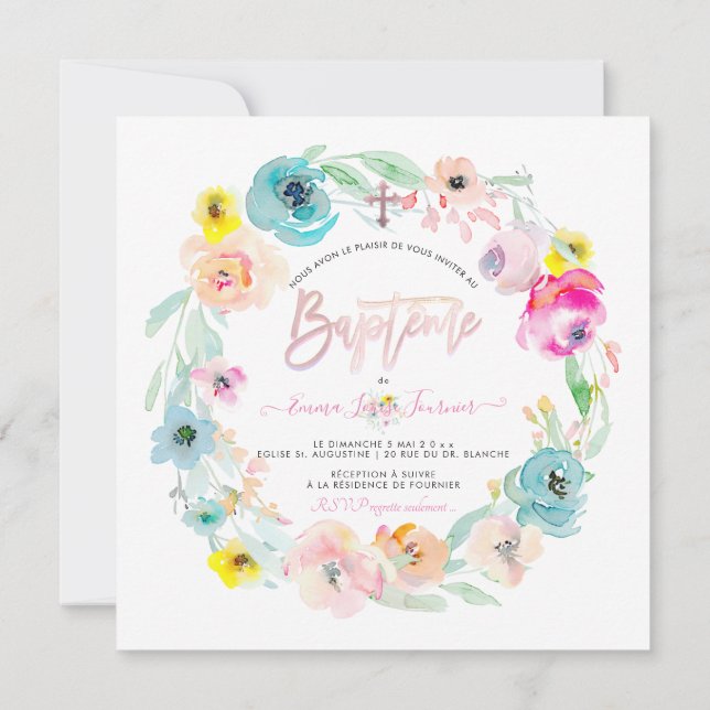 Invitación Flores acuáticas de PixDezines, le Jardin Baptême (Reverso)