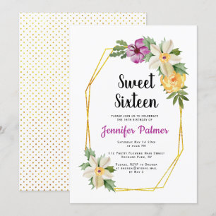 Invitación Flores acuáticas de polígono dorado Dieciséis