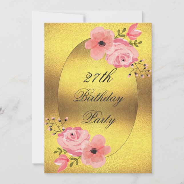 Invitación Flores acuáticas de Relieve metalizado dorado Faux (Anverso)