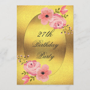 Invitación Flores acuáticas de Relieve metalizado dorado Faux