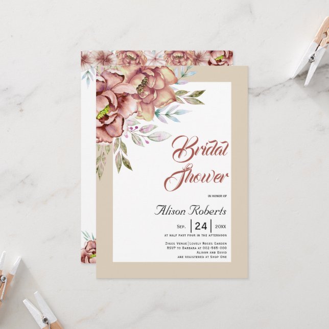 Invitación Flores acuáticas de terracota ducha de novia flori (Anverso/Reverso In Situ)