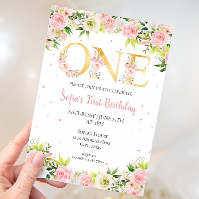 Invitación Flores acuáticas del primer cumpleaños del chica (Subido por el creador)