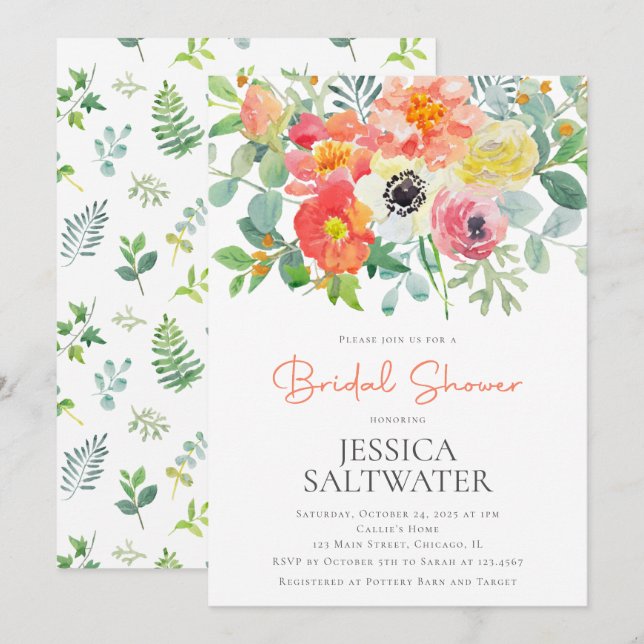 Invitación Flores acuáticas ducha de novia (Anverso / Reverso)