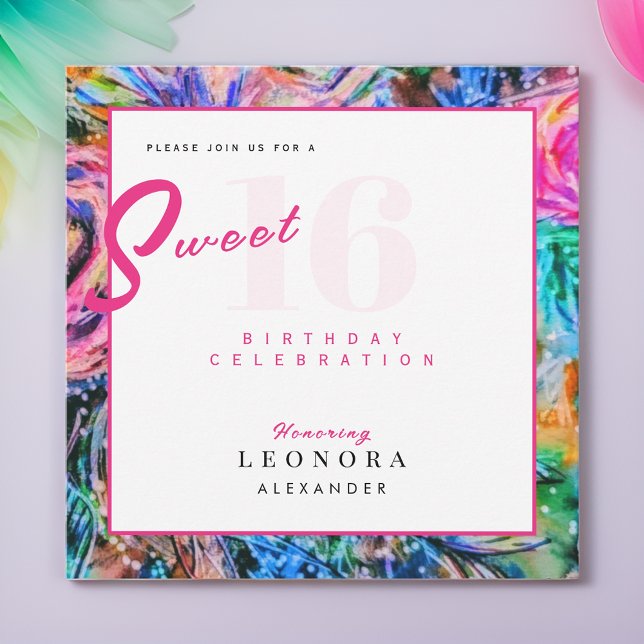 Invitación Flores acuáticas dulces dieciséis rosadas (Subido por el creador)
