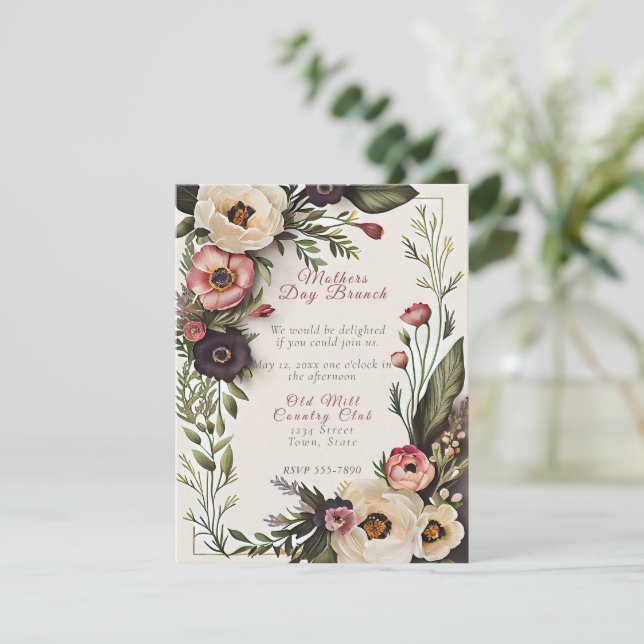 Invitación Flores acuáticas elegantes de Brunch del Día de la (Anverso de pie)
