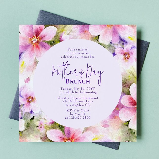 Invitación Flores acuáticas elegantes de Brunch del Día de la (Subido por el creador)