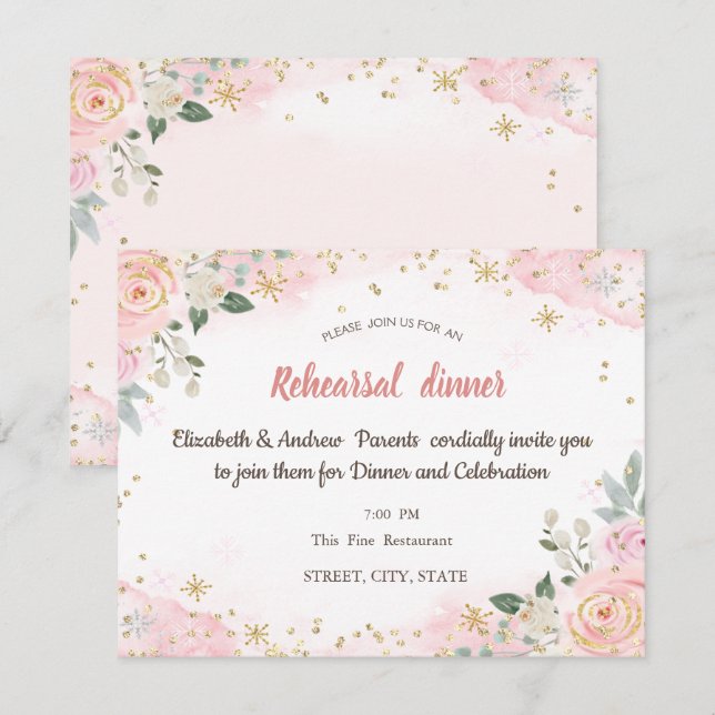 Invitación Flores acuáticas Ensayo de copas de nieve Cena (Anverso / Reverso)