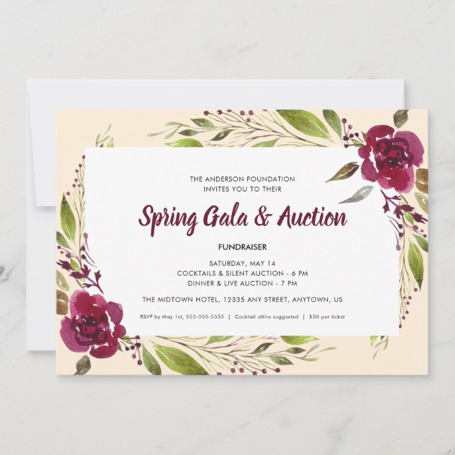 Invitación Flores acuáticas Gala de primavera y subasta (Anverso)