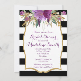 Invitación Flores acuáticas moradas y doradas duchas de novia