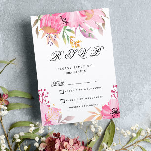 Invitación Flores acuáticas naranja rosadas botánicas RSVP