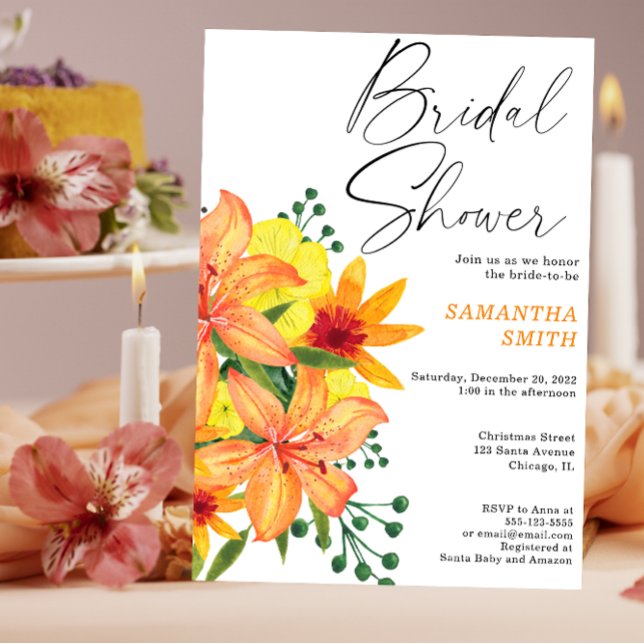 Invitación Flores acuáticas naranjas ducha de novia (Subido por el creador)