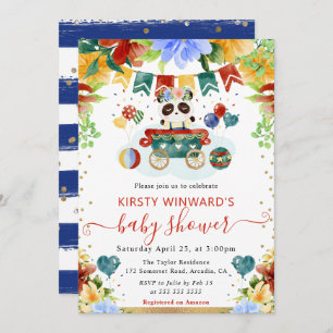 Invitación Flores acuáticas Panda Baby Shower