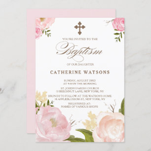 Invitación Flores acuáticas románticas y bautismo cruzado