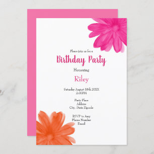 Invitación Flores acuáticas rosadas y Naranjas calientes