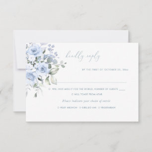Invitación Flores acuáticas Rosas azul turbio, RSVP de carne