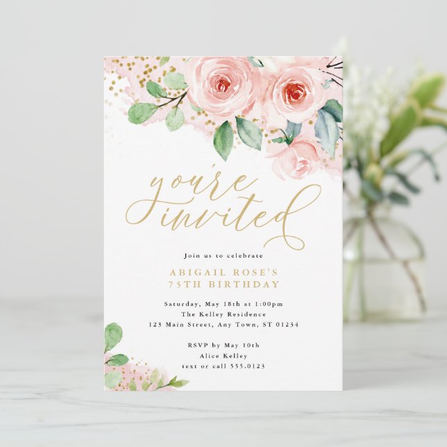 Invitación Flores acuáticas rosas y doradas invitadas (Anverso de pie)