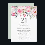 Invitación Flores acuáticas Rubor Elegante cumpleaños número<br><div class="desc">Flores de color de agua Rubor Elegante Invitación de cumpleaños 21 bello diseño de acuarela floral elegante Personalizable completo / personalizado</div>