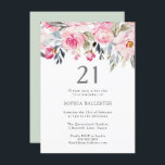 Invitación Flores acuáticas Rubor Elegante cumpleaños número<br><div class="desc">Flores de color de agua Rubor Elegante Invitación de cumpleaños 21 bello diseño de acuarela floral elegante Personalizable completo / personalizado</div>