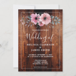 Invitación Flores acuáticas rusas boda de madera de grano
