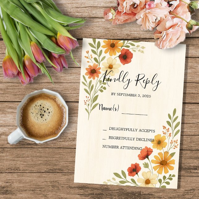 Invitación Flores acuáticas rusas modernas boda RSVP (Rustic modern watercolor flowers boho wedding RSVP Invitation.)