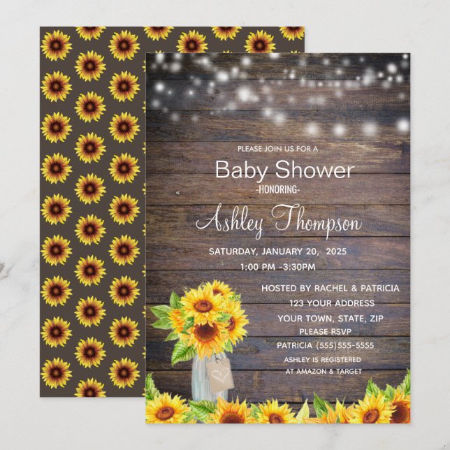 Invitación Flores acuáticas rusas y Baby Shower Jar (Anverso / Reverso)