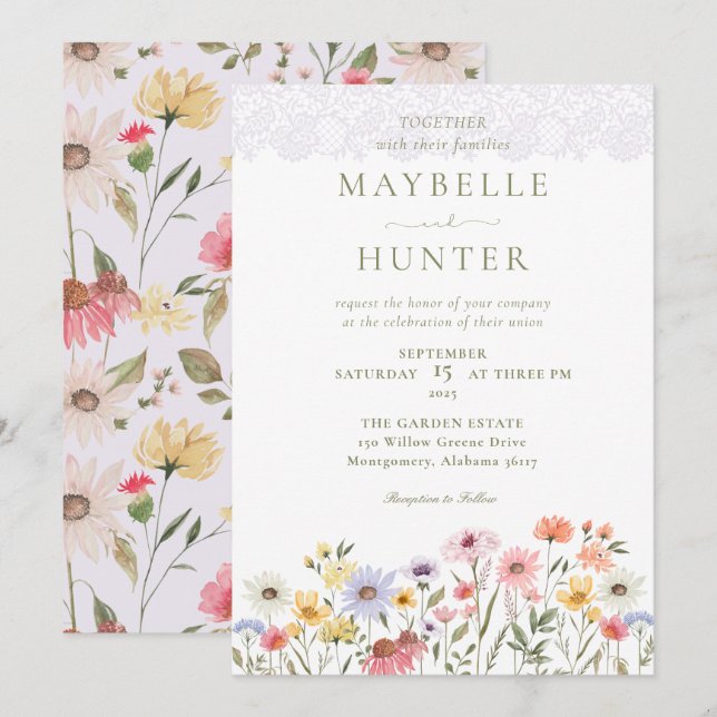 Invitación Flores acuáticas silvestres, Boda de follaje y enc (Anverso / Reverso)