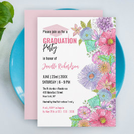 Invitación Flores acuáticas vibrantes y graduación de la vege
