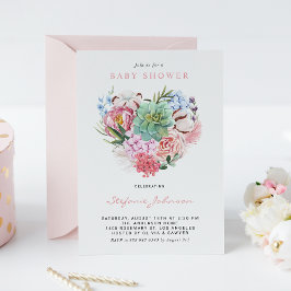 Invitación Flores acuáticas y suculento Baby Shower cardiaco