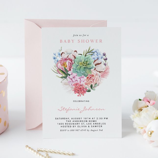 Invitación Flores acuáticas y suculento Baby Shower cardiaco (Subido por el creador)
