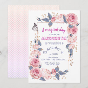 Invitación Flores adorables mariposa Cumpleaños  