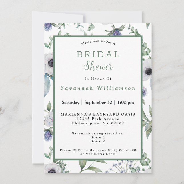 Invitación Flores Alpinas Blancas Escocesas para Boda (Anverso)