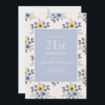 Invitación Flores amarillas azules polvorientas Cumpleaños bl<br><div class="desc">Flores dulces y femeninas polvorientas azules y amarillas dibujadas a mano sobre la invitación blanca de cumpleaños 21 para las mujeres. Perfecto para fiestas de cumpleaños de primavera o verano.</div>
