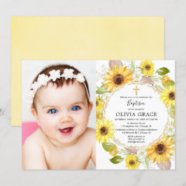Invitación Flores amarillas bautismo floral acuarela foto