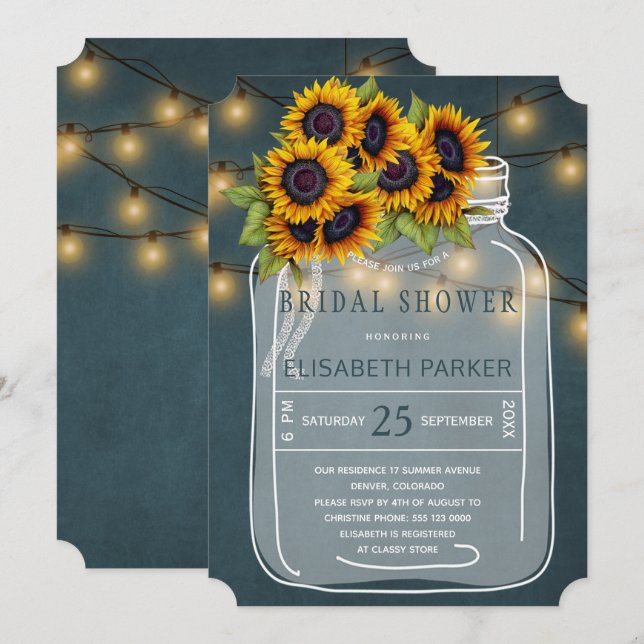 Invitación Flores amarillas brillantes girasol tarro de másca (Anverso / Reverso)