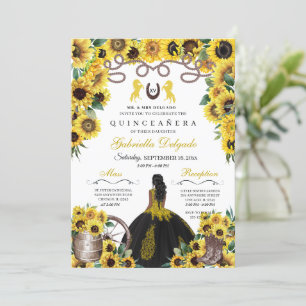 Invitación Flores amarillas Charro Occidental Quinceanera