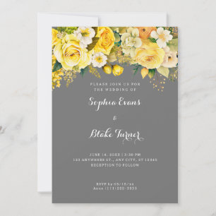 Invitación Flores Amarillas colgantes Boda de Jardín Gris