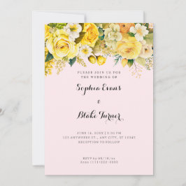 Invitación Flores amarillas colgantes Boda de jardín rosa
