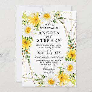 Invitación Flores Amarillas Daisies Boda del marco dorado