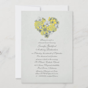 Invitación flores amarillas de corazón vintage cena de ensayo