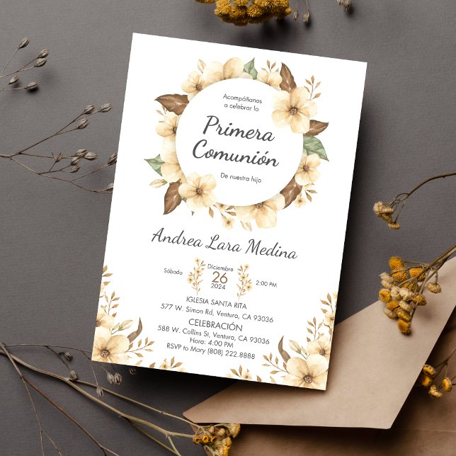 Invitación Flores Amarillas de la Cuta Española Primera Comun (Subido por el creador)