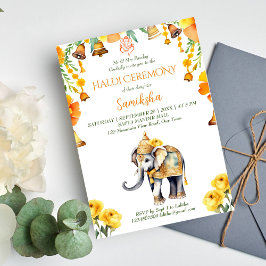 Invitación Flores amarillas del elefante boda hindú Haldi