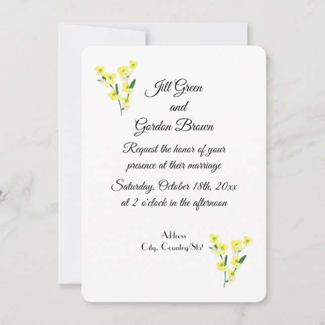 Invitación Flores amarillas dulces (Anverso)