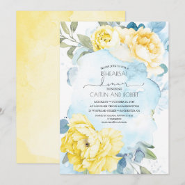 Invitación Flores Amarillas Dusty Blue Elegal Ensayo Cena