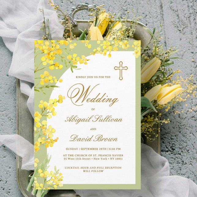 Invitación Flores amarillas en Boda religioso verde animado (Subido por el creador)