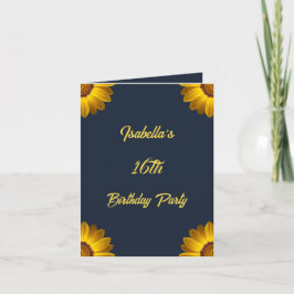 Invitación Flores amarillas en monograma de fondo azul marino