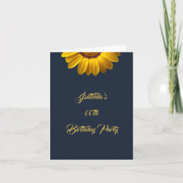 Invitación Flores amarillas en monograma de fondo azul marino