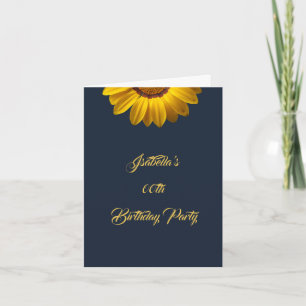 Invitación Flores amarillas en monograma de fondo azul marino