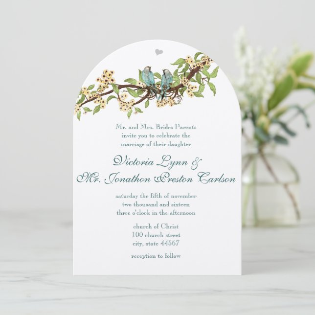 Invitación Flores amarillas invitan a la Verde azulada boda d (Anverso de pie)