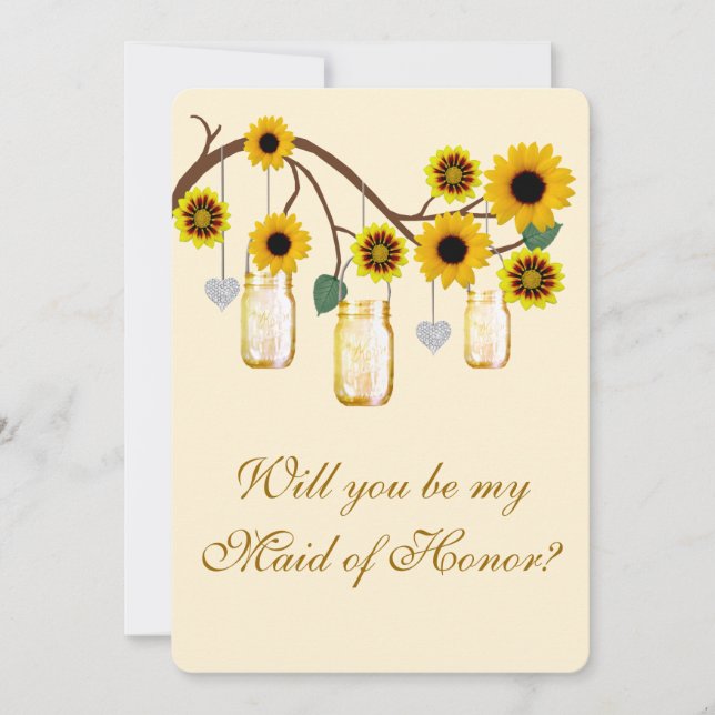 Invitación Flores Amarillas Mason Jars Maid Of Honor Card (Anverso)